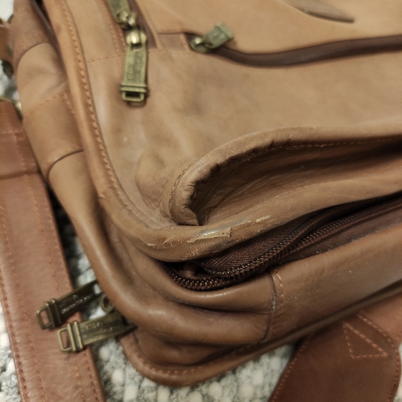 HIT Tech Soft Brown Genuine Leather Laptop Computer Shoulder Bag Organizer - Picture 15 of 16